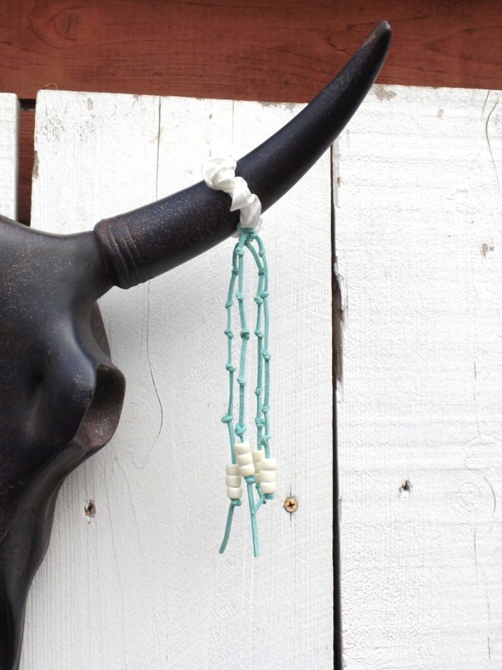 Hand Crafted SUEDE Hair Tie BEADED KNOTTED